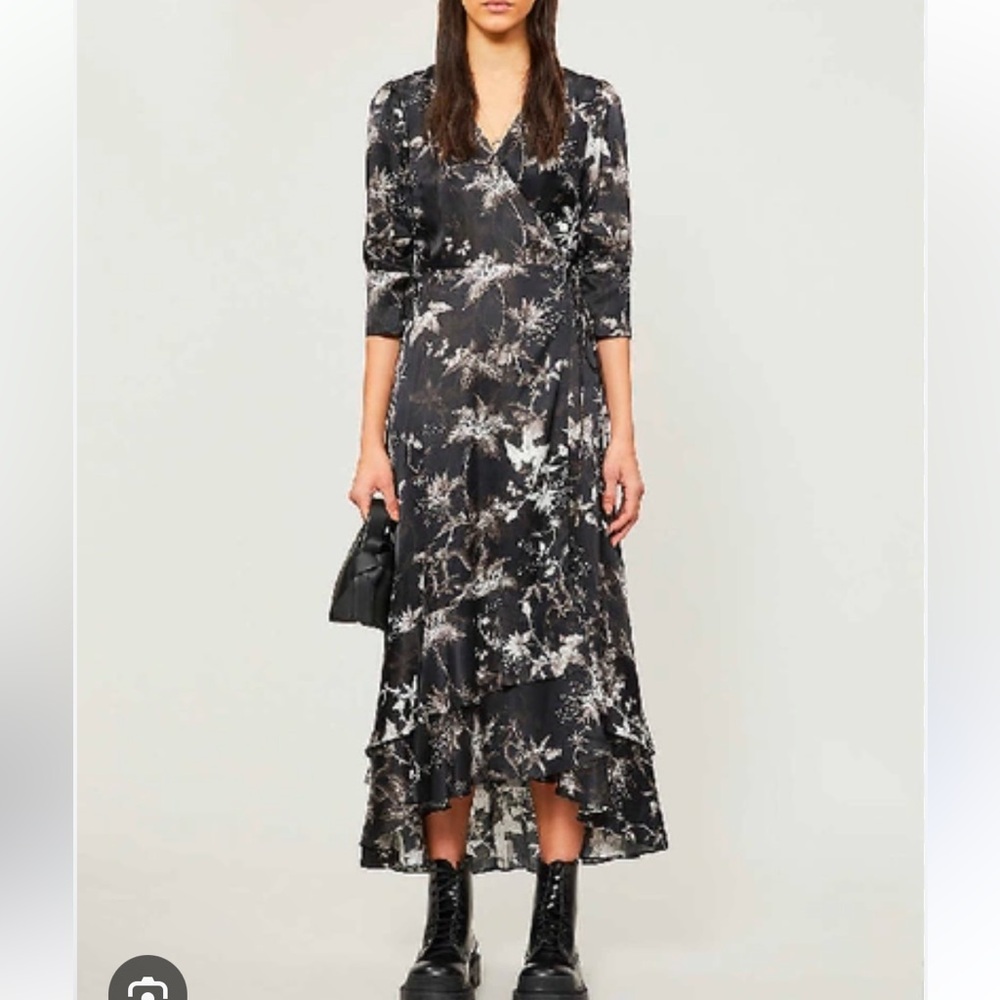 Floral Black Wrap Midi Dress